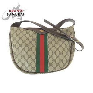 Gucci Sherry beige brown GG Supreme canvas leather shoulder bag pouch